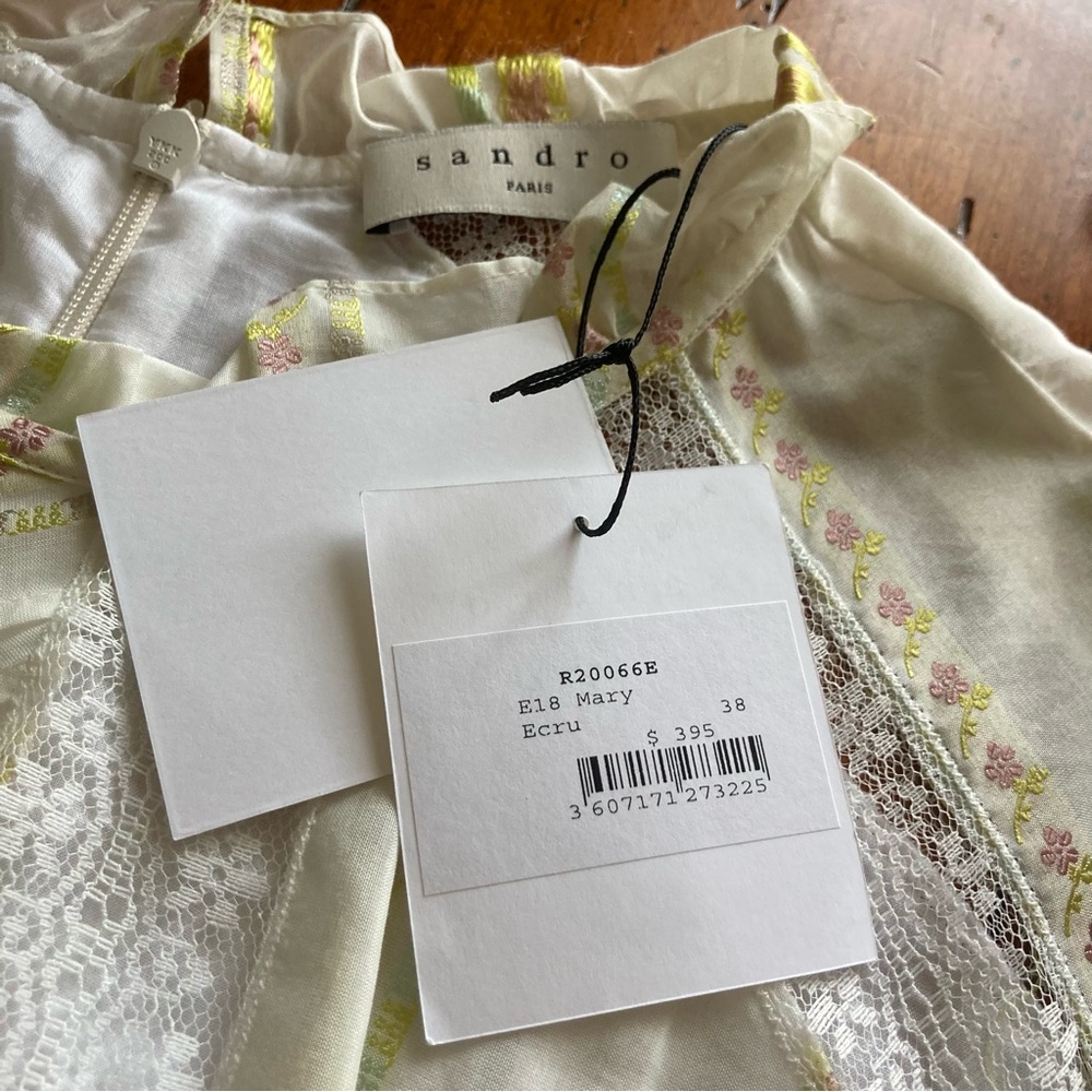 NWT Sandro Cream Puff Sleeve Mini Dress size 38 - Picture 8 of 11